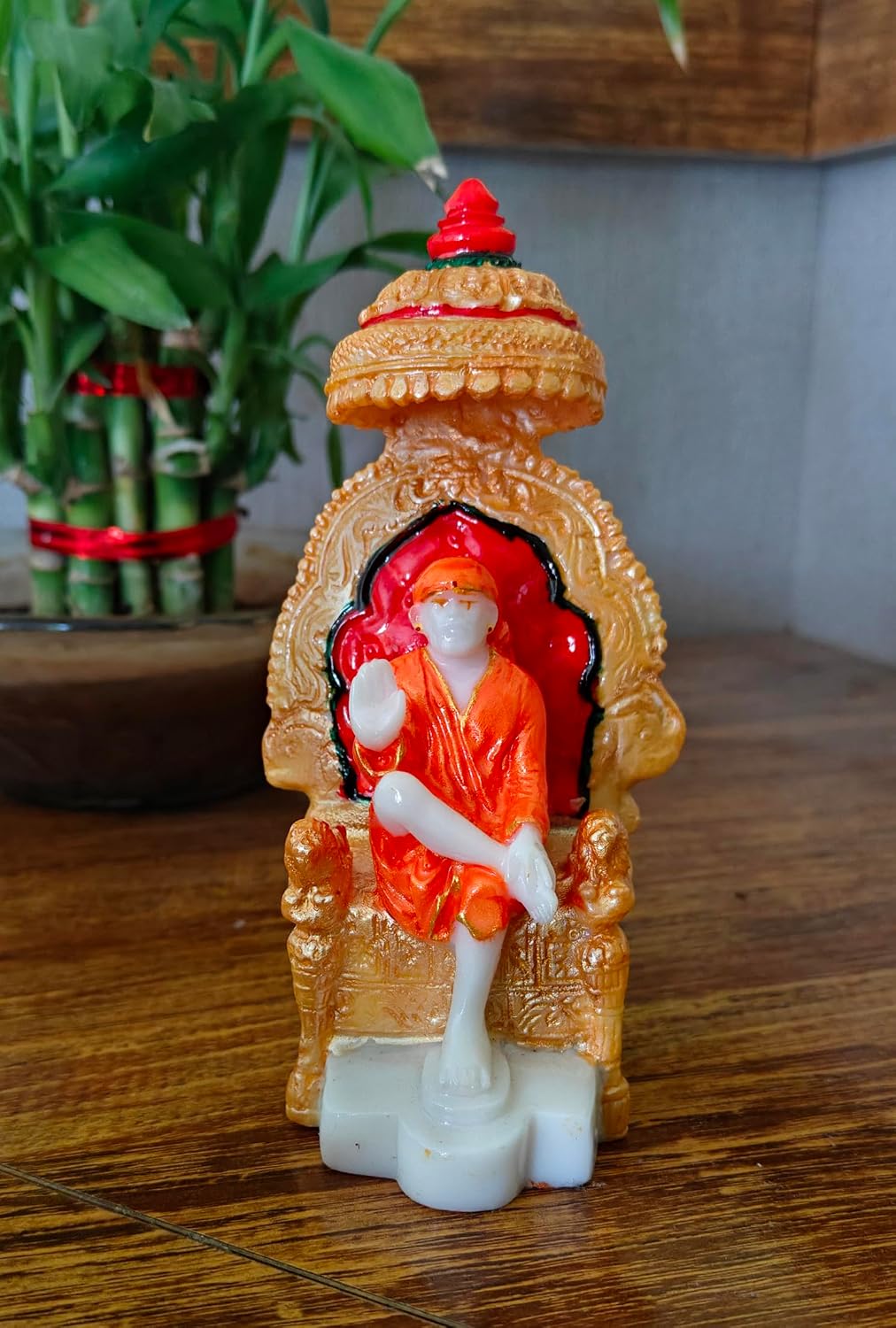 SHINDE EXPORTS shirdi saibaba Marble Idol Statue murti Home Murty for car (Orange, 14.5cm)