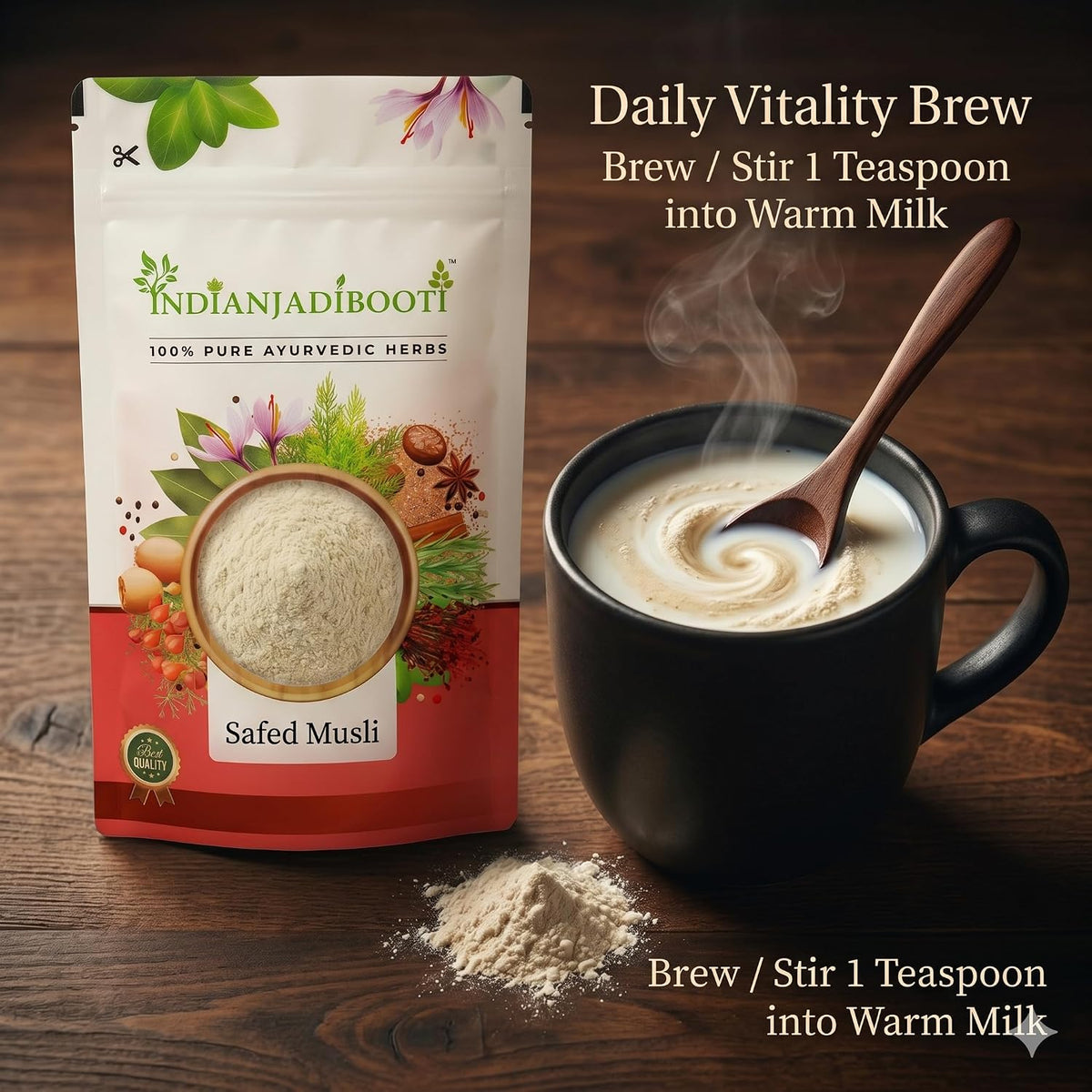 IndianJadiBooti Safed Musli Powder for Active Lifestyle & Vitality (100g) | 100% Pure Chlorophytum Borivilianum Root Churna | Natural Ayurvedic Superfood for Strength & Endurance | Non-GMO, No Added Sugar