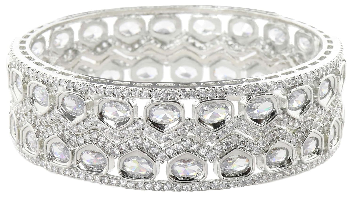 NMII Alloy Metal American Diamond Bangles Bracelet Jewellery Set For Women & Girls | Oval Shaped Cubic Zirconia Bangle | Premium Bridal Kada For Wedding, Party, Spaecial Occasion- Set of 2 Bangles