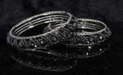 NMII Stylish Pearls & Alloy Metal Kada Set For Women and Girls | Metal Bangles For Women | Traditional Kada Bangles For Girls | Pearls Moti kada | black kada bangles for women, (MAH58_9001-Black-2.4)