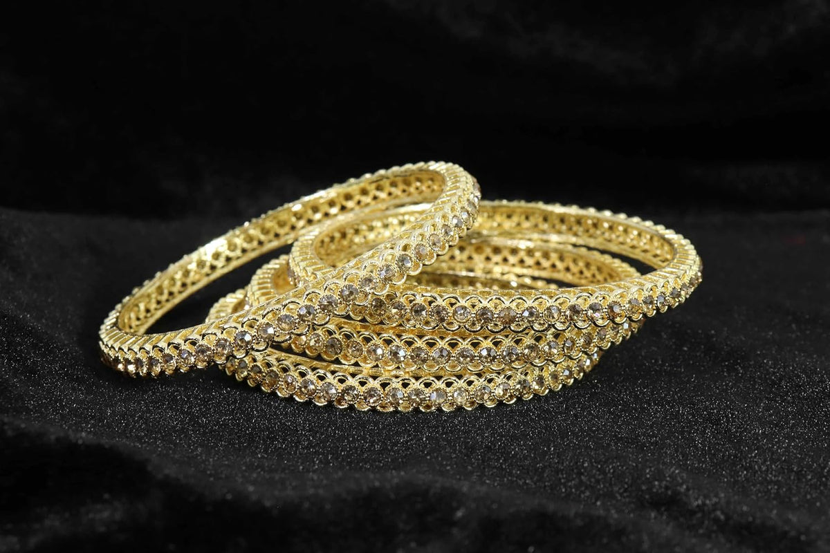 NMII Stylish Designer Metal Bangles Set For Women & Girls with Zircon Stone | Diamond Bangles | Traditional Bangles For Wedding, Party, Shadi, Function | Women's Fashion Jewellery- Set of 4