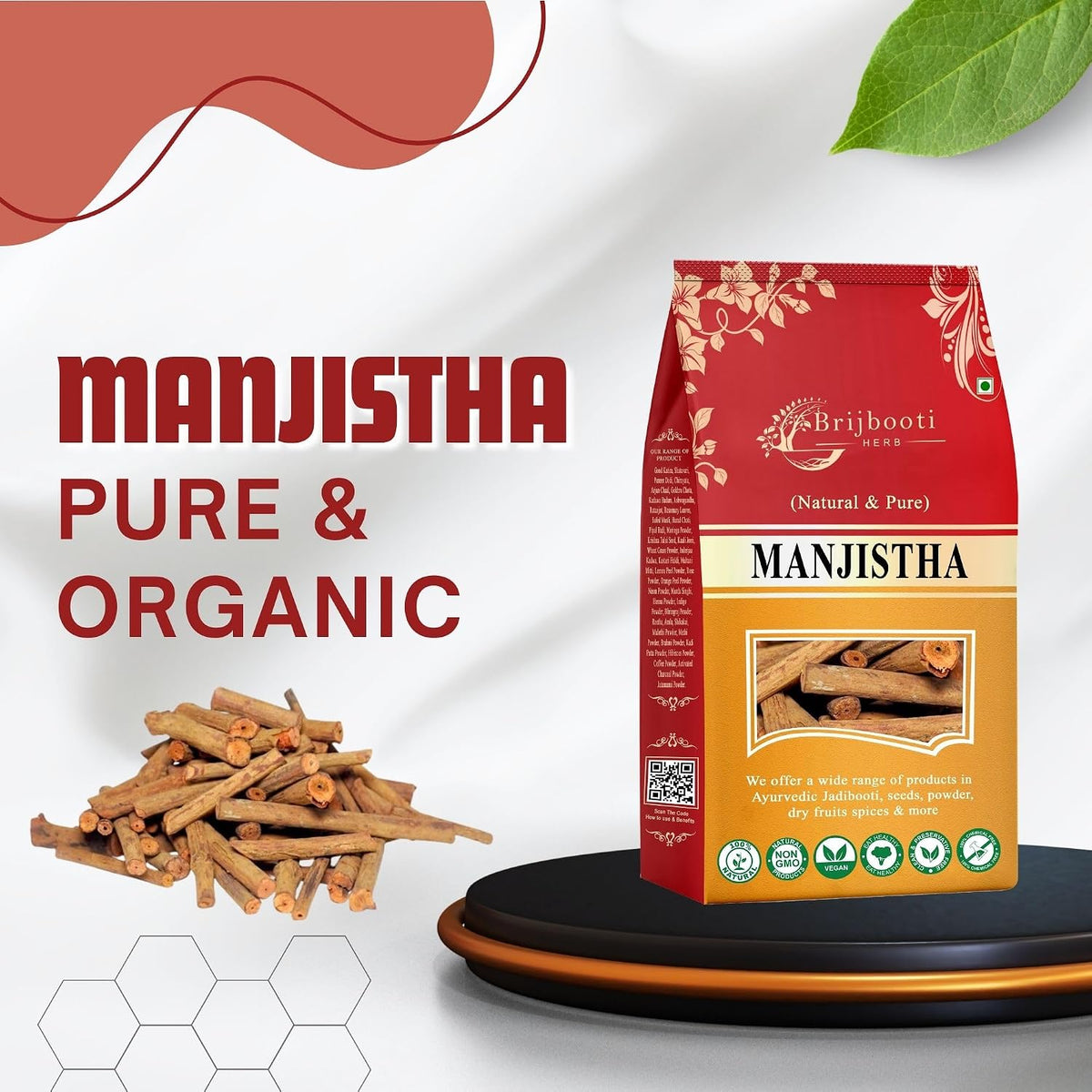 Brijbooti Organic Manjistha (100 gm) | Rubia Cordifolia | Manjishtha Root | Manjishta | Manjishta | Manjista