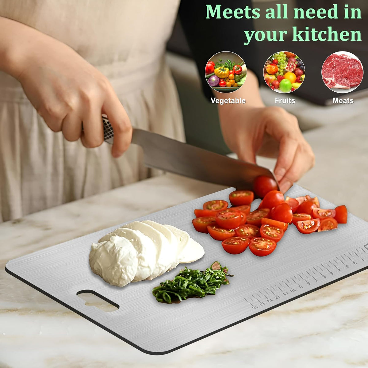 Parage Stainless Steel Medium Chopping Board 31 x 21 CM | Non Porous Kitchen Cutting Board for Home Use for Meat Fish Vegetables Fruits Bread | Anti Bacterial Odor Resistant Rust Free Heavy Duty