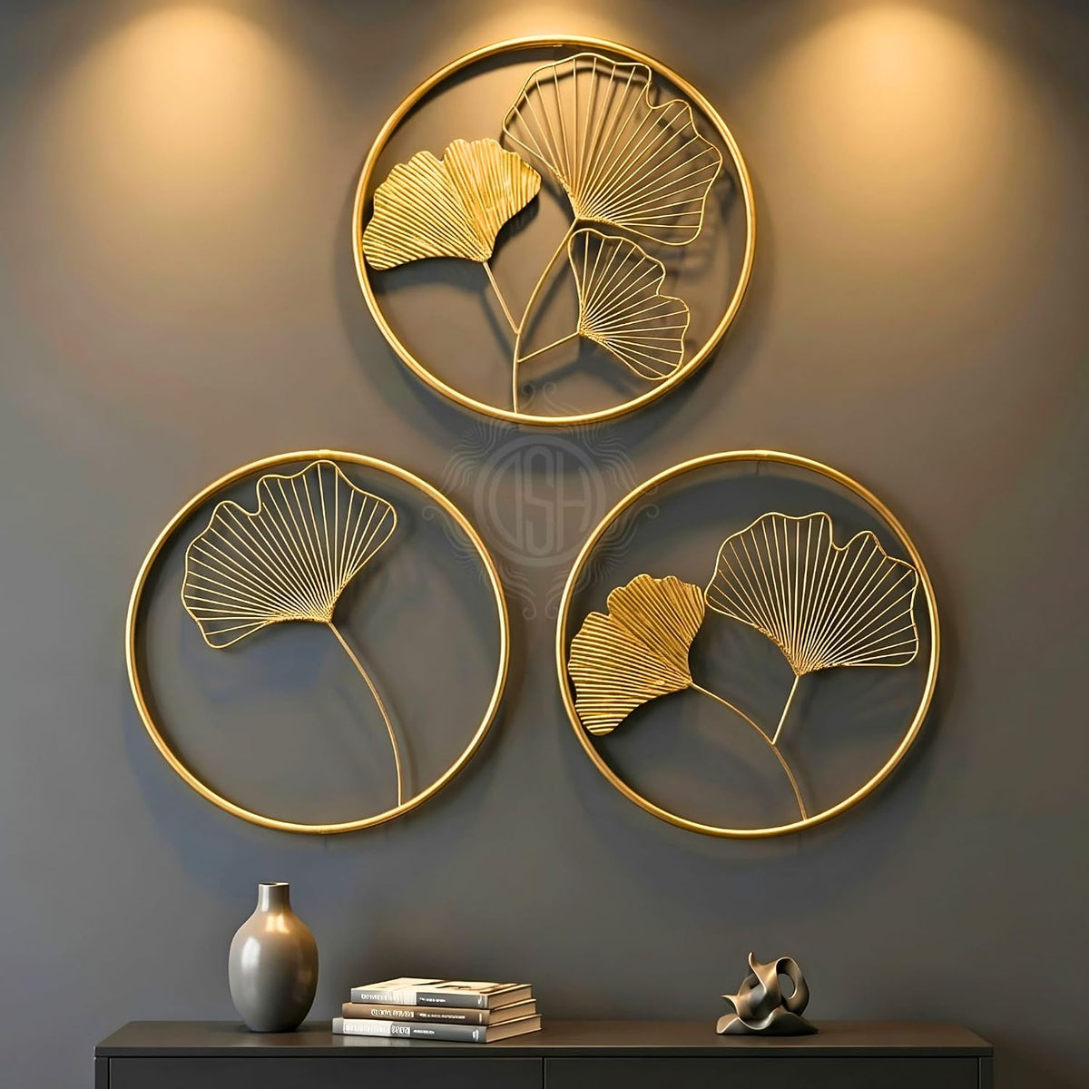 DSH CRAFTING YOUR CURIOSITY Metal Round Shaped Beautiful Leaf Wall Decor Wall Arts Perfect For Living Room Hotel Restaurant Bedroom Drawing Room. (Set Of -3)