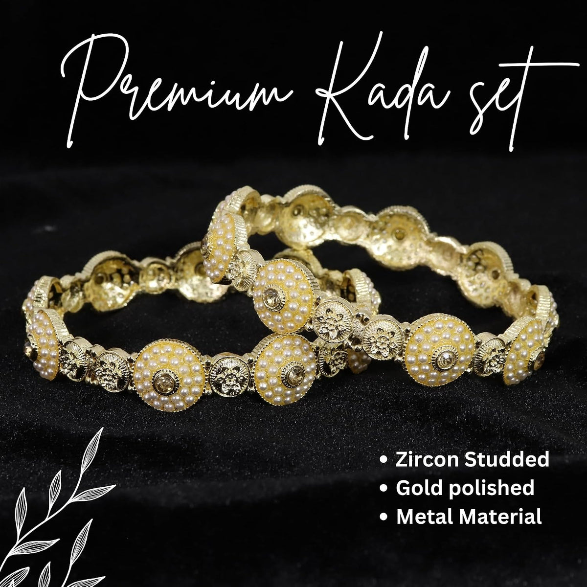 NMII Traditional Alloy Metal with White Pearls Moti Bangles For Women & Girls | Moti Kada Bangles Stylish | Rajwadi Kada Set For Wedding, Party, Occasion Wear- Set of 2 Kada