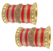 NMII Traditional Gold Plated Acrylic Bangles Bridal Chuda Set For Women & Girls with Zircon Diamond & Pearls Beads Work | Royal Wedding Chudas | Premium Look | Bangles For Wedding, Festive, Function