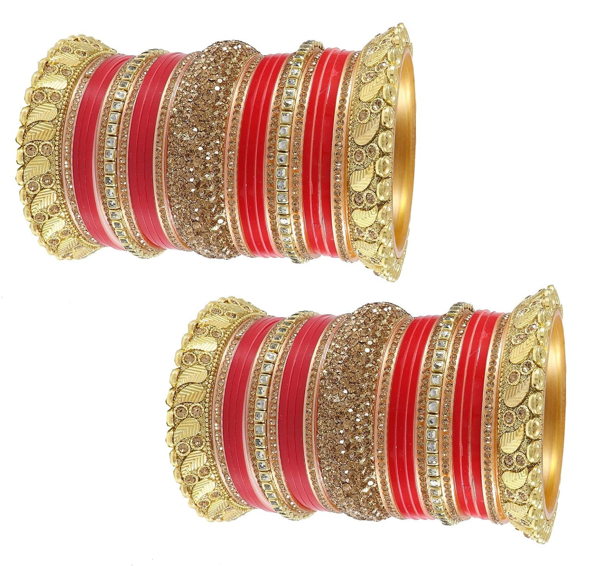 NMII Traditional Gold Plated Acrylic Bangles Bridal Chuda Set For Women & Girls with Zircon Diamond & Pearls Beads Work | Royal Wedding Chudas | Premium Look | Bangles For Wedding, Festive, Function