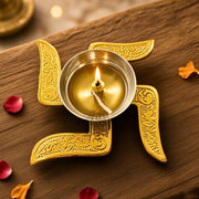 DSH Brass Diya Brass Swastik Diya Oil Diya with Velvet Box for Diwali,Temple,Office Puja and Return Gift.(DYA-SWASTIK)