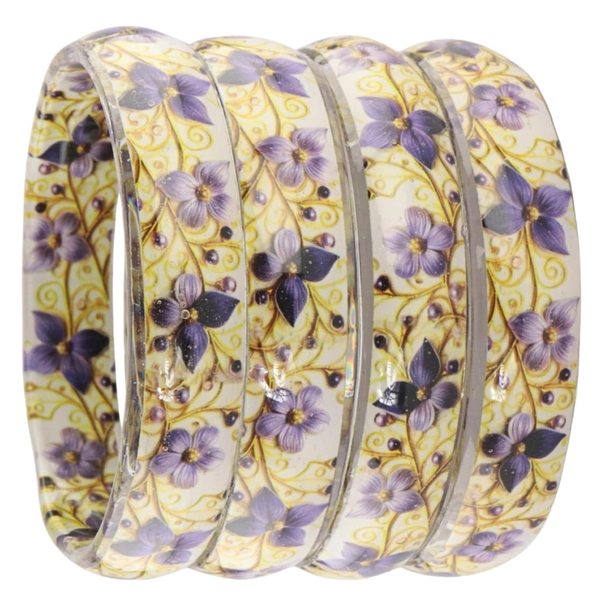 NMII Glass Kada Set For Women & Girls Studded With Beads & Flower Printed Glossy Finished | Stylish Kada For Gift, Wedding & Daily Use