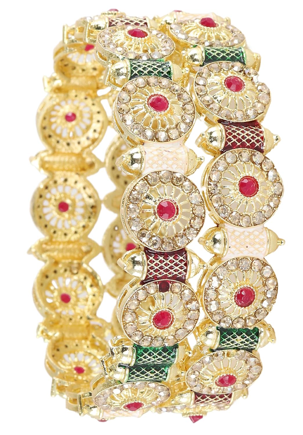 NMII Royal Golden Metal Bangles Set For Women & Girls with Zircon Diamond Stone | Traditional Gold Plated Kangan Set | Fancy Women's Fashion Jewellery Bangles | Wedding, Party, Festive- Set of 2