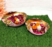 DSH Modern Urli Bowl for Floating Flowers and Candles Home, Designer Table Decor (Pink and Gold)- Set of 2