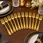 DSH Pure Brass Fork Floral Design Dinner Fork for Dining Table Home Kitchen Multipurpose Use.(BR-FORKking-12P)