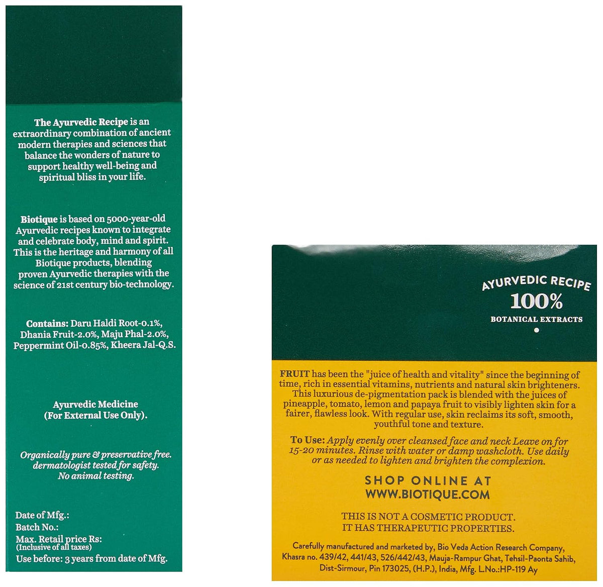 Biotique Bio Cucumber Pore Tightening Toner, 120ml and Biotique Bio Fruit Whitening and Depigmentation and Tan Removal Face Pack, 75g (Pack of 2)