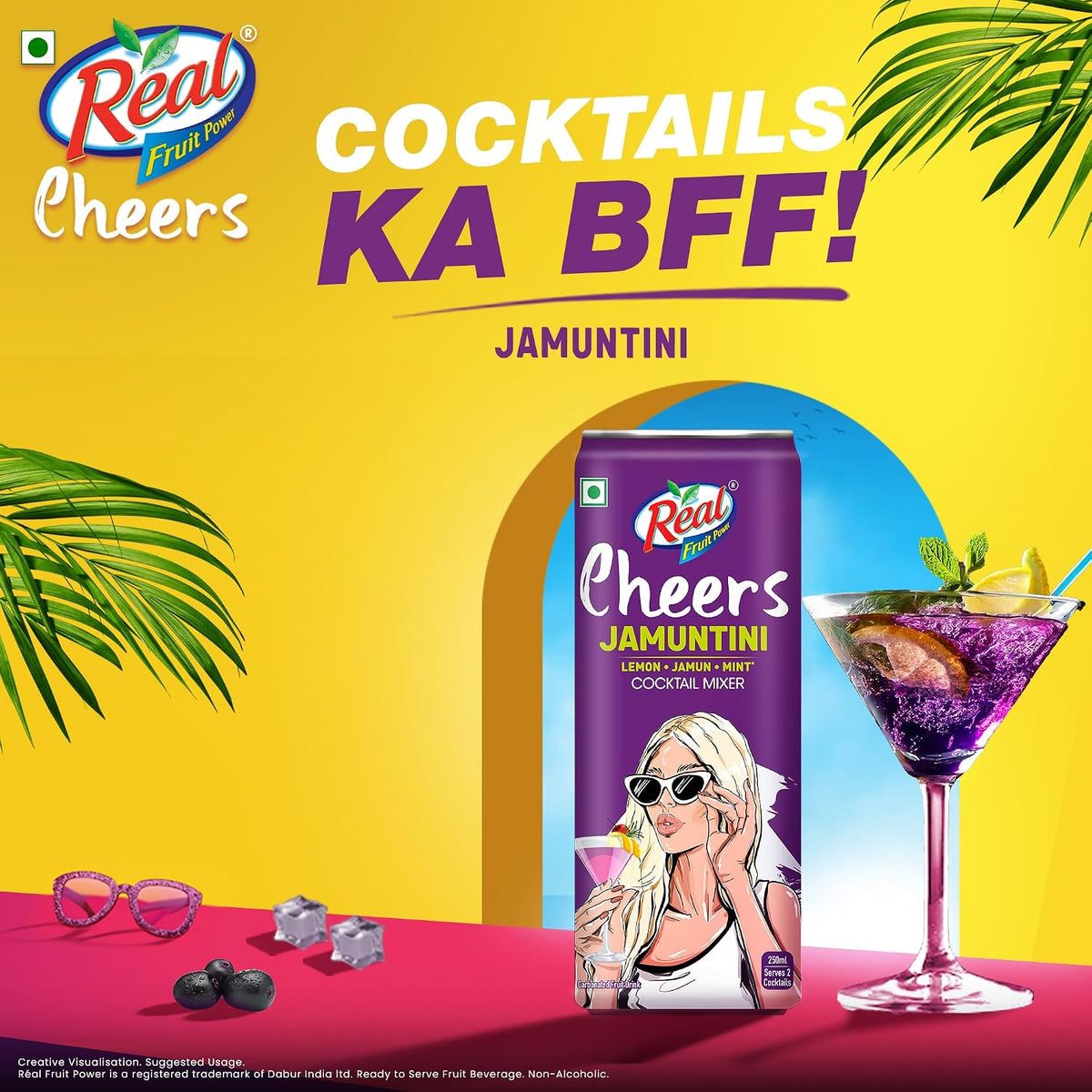 Dabur Real Cheers Jamuntini - 250ml | Premium Cocktail Mixer with extract of real tangy Jamuns | Bursting and Rich Flavour | Ideal for House Parties, Bars & Gifting