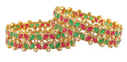 NMII Metal With Kundan and Beads Studded Flower Look Kada Set For Women and Girls