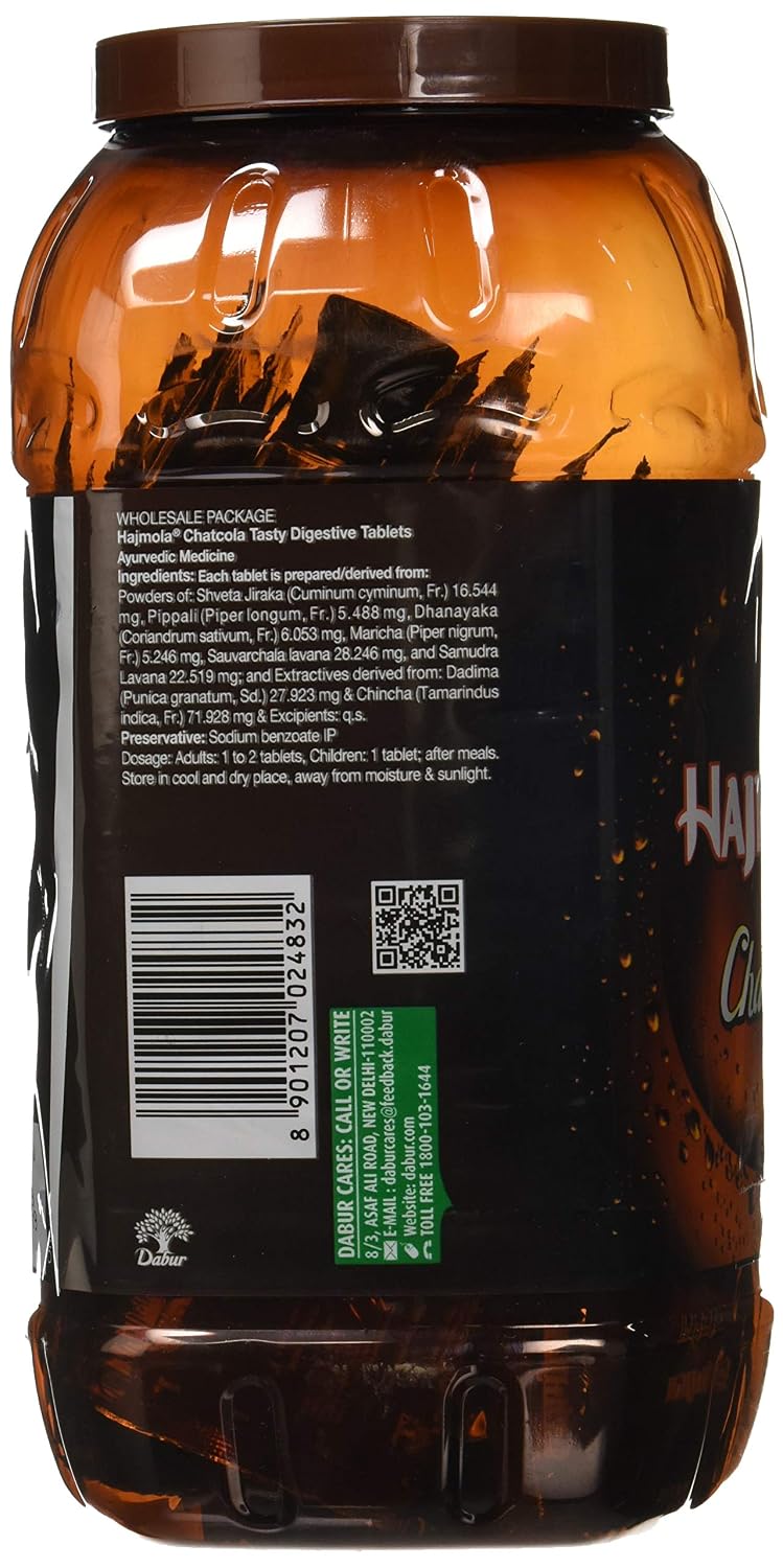 Dabur Hajmola Chatcola - Tasty Digestive Tablets - 160 Sachet Jar with Dabur Amla Hair Oil - 25 ml