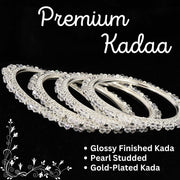 NMII Alloy Metal with White Pearls & Golden Balls Designer Bangles Set For Women & Girls | Kada Set For Women | Traditional Women's Bangles For Wedding, Party, Festive, Occasion Wear- Set of 4