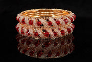 NMII Stylish Pearls & Alloy Metal Kada Set For Women and Girls | Metal Bangles For Women | Traditional Kada Bangles For Girls | Pearls Moti Bangles | Red Kada bangles for women, (MAH58_9001-Red-2.2)