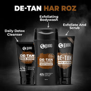 Beardo DeTan Har Roz Kit for Men | Face Wash with 4% Glycolic Acid, Lactic Acid & Niacinamide | Exfoliating Body Wash with Beads, Glycolic & Lactic Acid | DeTan Face Scrub | Tan Removal Kit for Men