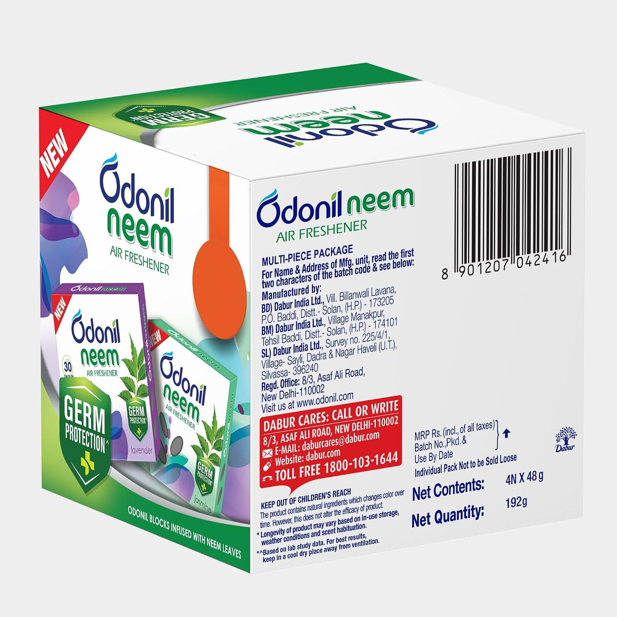 Odonil Bathroom & Toilet Air Freshener, Neem Mixed Fragrance Blocks - Jasmine, Lavender, Orchid, Rose, Long Lasting Fragrance, Lasts upto 30 days, Germ Protection, 384g (48g x Pack of 8)