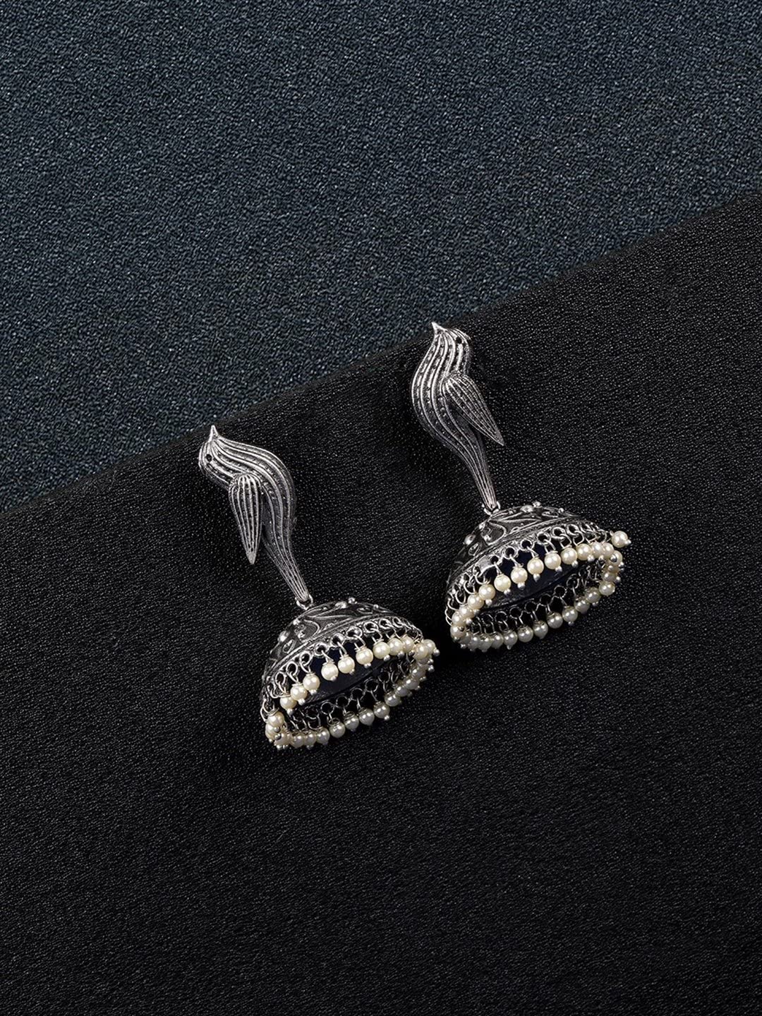 Priyaasi Oxidised Silver-Plated Bird inspired Jhumka