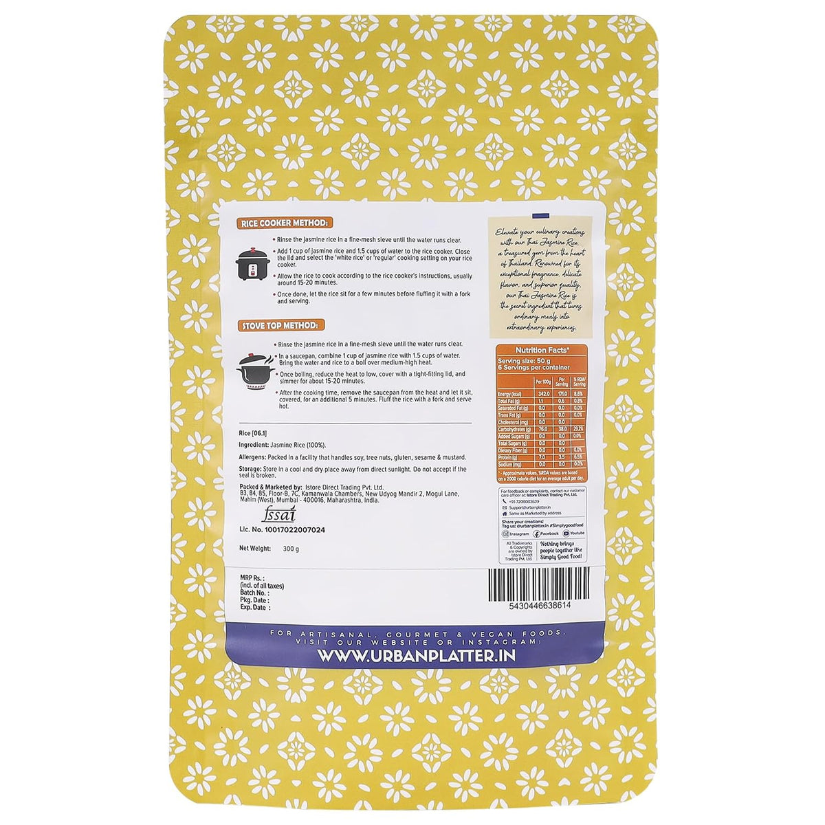 Urban Platter Thai Jasmine Rice, 300g (Aromatic Long-Grain Rice | Soft & Fluffy Texture | Asian Pantry Staple)