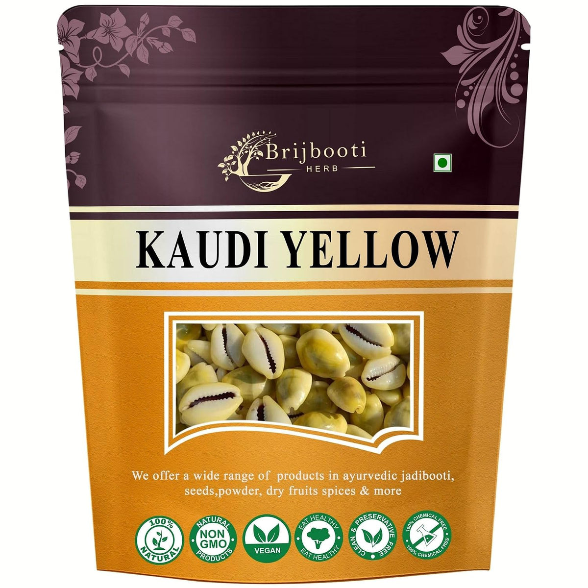 BrijBooti Natural Pili Kaudi - Yellow Kaudi - Yellow Kawri - Kodi - Peeli Cowrie - Laxmi and Diwali Puja Article (11 Pieces)