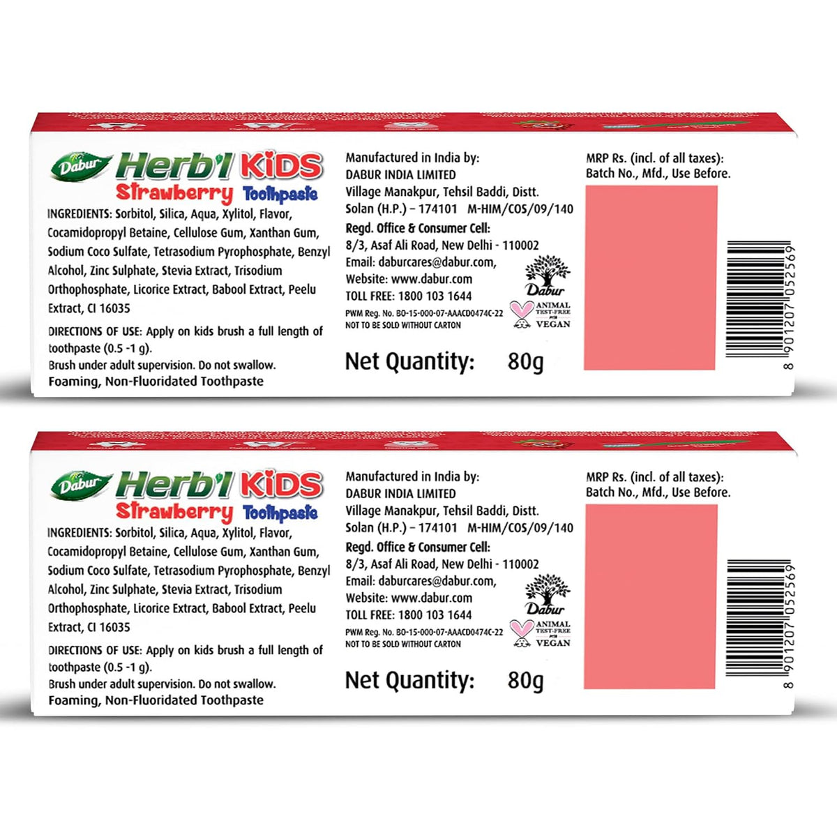Dabur Herb’l Kids Iron Man Toothpaste - 160g (80g x 2) | Strawberry Flavour | 3+ Years | No Added Chemicals | Cavity Protection | Fights Germs | Strong Teeth & Healthy Gums | SLS & Fluoride Free