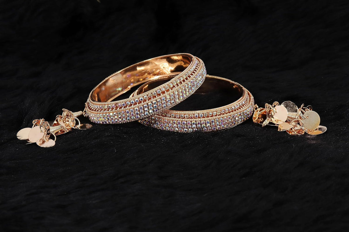 NMII Metal & Gold White American Diamond Stone Latkan Bangles Set For Girls and Women | Bangles with Latkan | AD Bangles | Stylish Bangles For Wedding, Party, Occasion Fashion Jewellery- Set of 2