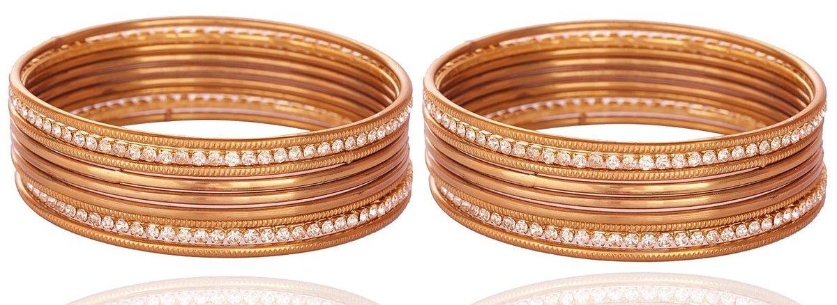 NMII Non-Precious Metal Base Metal with Zircon Gemstone Or Golden Polished and Cutting Pattern Glossy Finished Bangle Set For Women and Girls