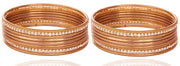 NMII Non-Precious Metal Base Metal with Zircon Gemstone Or Golden Polished and Cutting Pattern Glossy Finished Bangle Set For Women and Girls