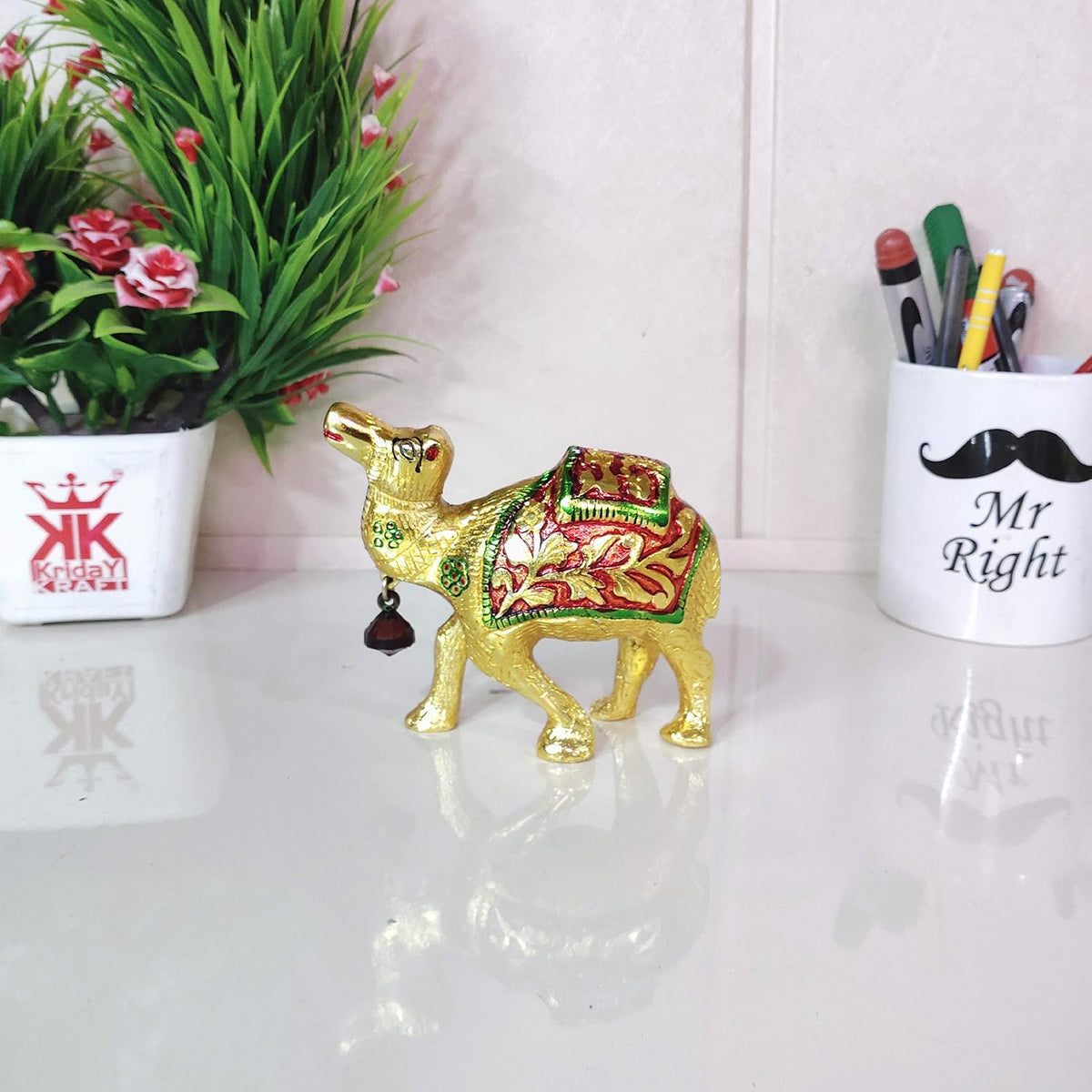 KridayKraft Metal Camel Statue with meenakari Work Handmade Decorative Animal Showpiece for Home,Office