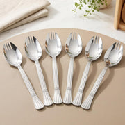 Parage 3-in-1 Stainless Steel 6 Pieces Spoon Fork Set | Spoon Cum Fork Set | Spork for Soups, Noodles| Set of 6| Length: 16 cm| Silver