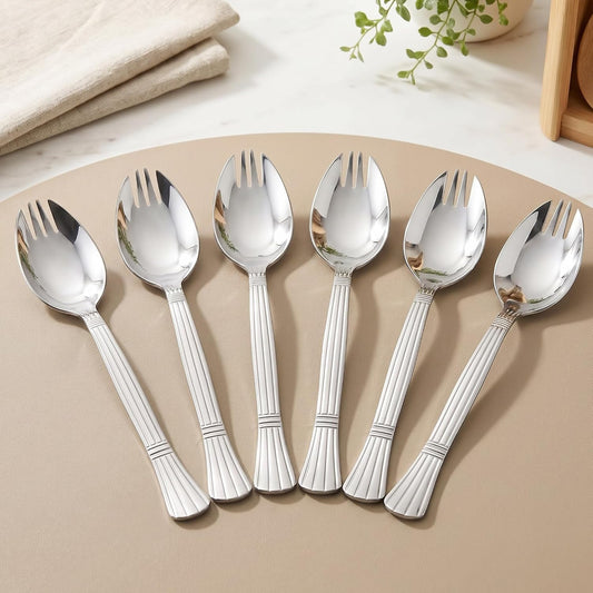 Parage 3-in-1 Stainless Steel 6 Pieces Spoon Fork Set | Spoon Cum Fork Set | Spork for Soups, Noodles| Set of 6| Length: 16 cm| Silver