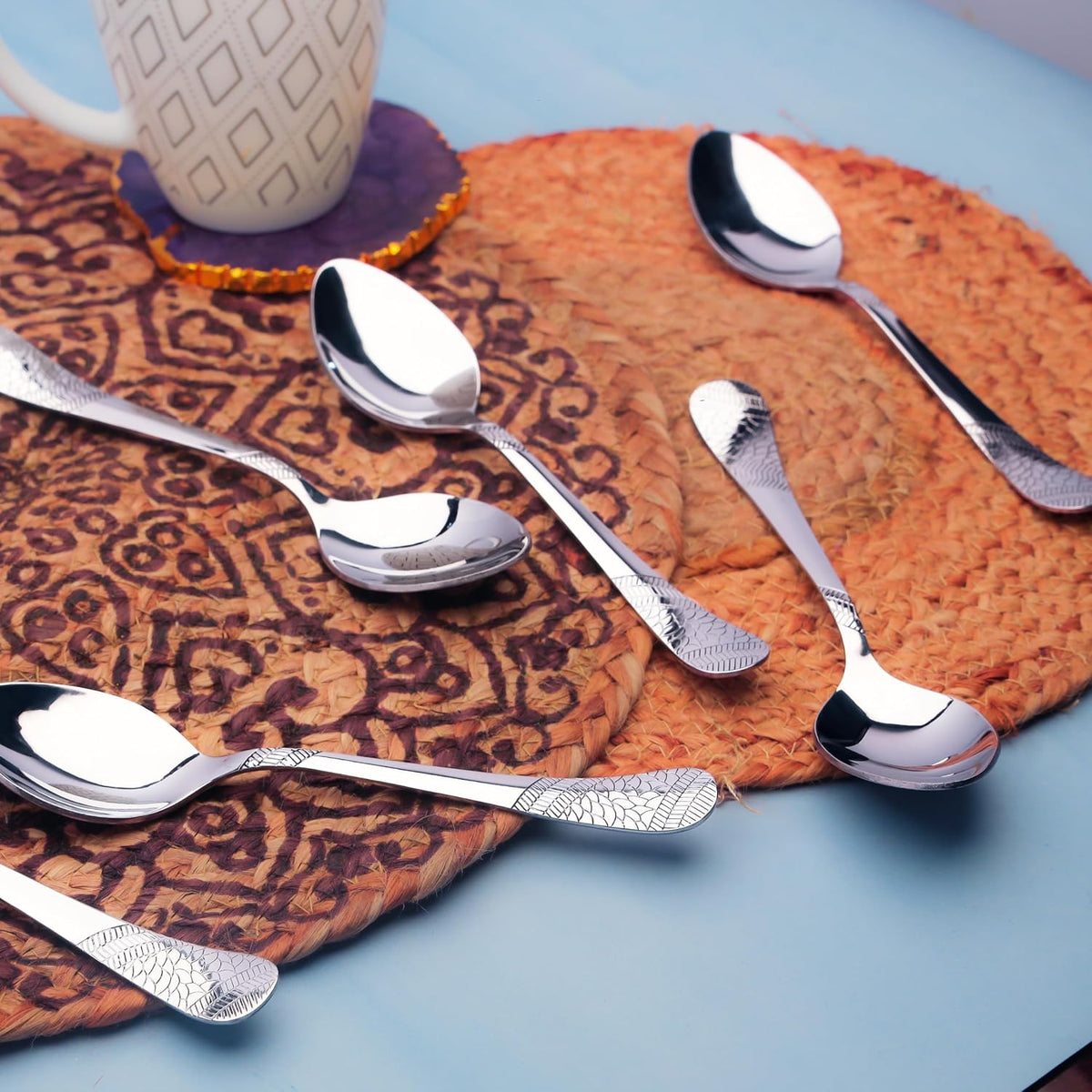 Parage 6 Pieces Stainless Steel Table Spoons,18 cm Long, Premium Spoons Set for Home & Kitchen, Luxury Dinning Tableware Cutlery Set Gift for House Warming,6 Big Spoons, Silver Imperial Design