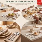 Parage 12 Pieces Stainless Steel Cutlery Set, 16 cm, Premium Cutlery for Home & Kitchen, Luxury Dining Tableware Gift for House Warming, Silver Imperial Design (6 Dinner Spoons & 6 Dinner Forks)