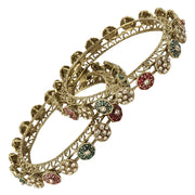 NMII Designer Alloy Metal Kada For Women & Girls | Gold Plated Floral Meenakari Kangan | Traditional Ethnic Jewellery | Wedding Party Stylish Fancy Kada Gift - Set Of 2