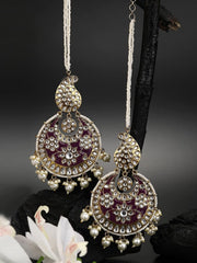Priyaasi Maroon Kundan Beads Pearls Gold Plated Jhumka Earring, Rani, One Size, (EAR-PR-50642)