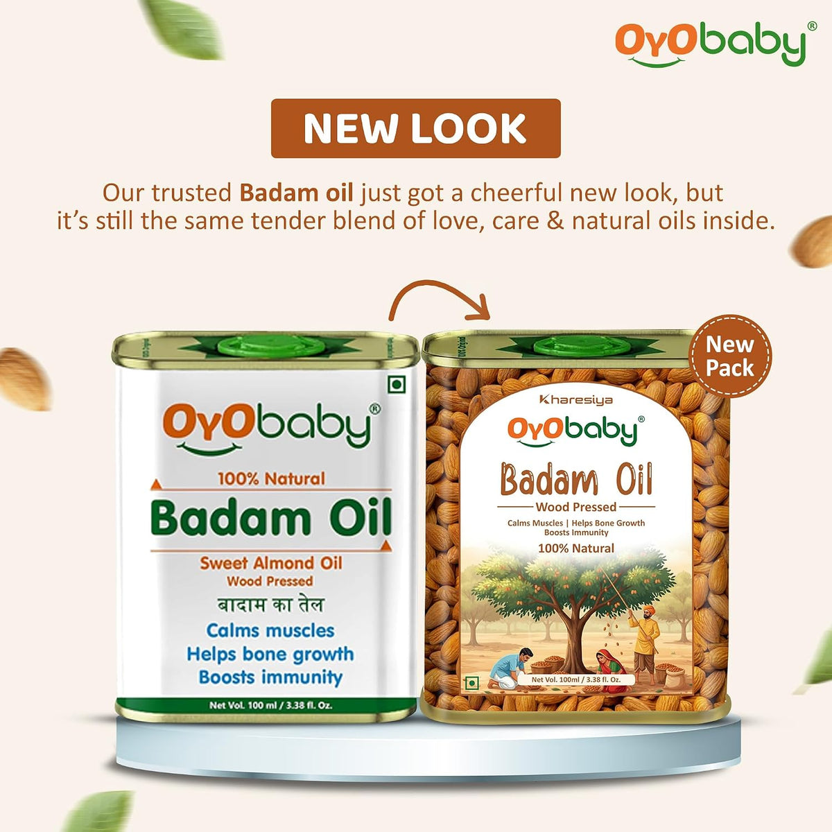 OYO BABY 100% Pure Wood Pressed Sweet Almond Oil for Baby - 100ml | Enriched with Vit E, Omega 3 & 6 | FSSAI Approved, Pediatrician Tested | Baby Massage Oil | Rogan Badam Oil