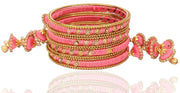 NMII Metal & Silk Thread Jhumka Zircon Latkan Stylish Bangles Set For Women's and Girls | Women's Fancy Latkan Bangles Set | Ethnic Fashion Jewellery- Set of 12 Bangle, (G405_Watermelon-2.8(2.8))