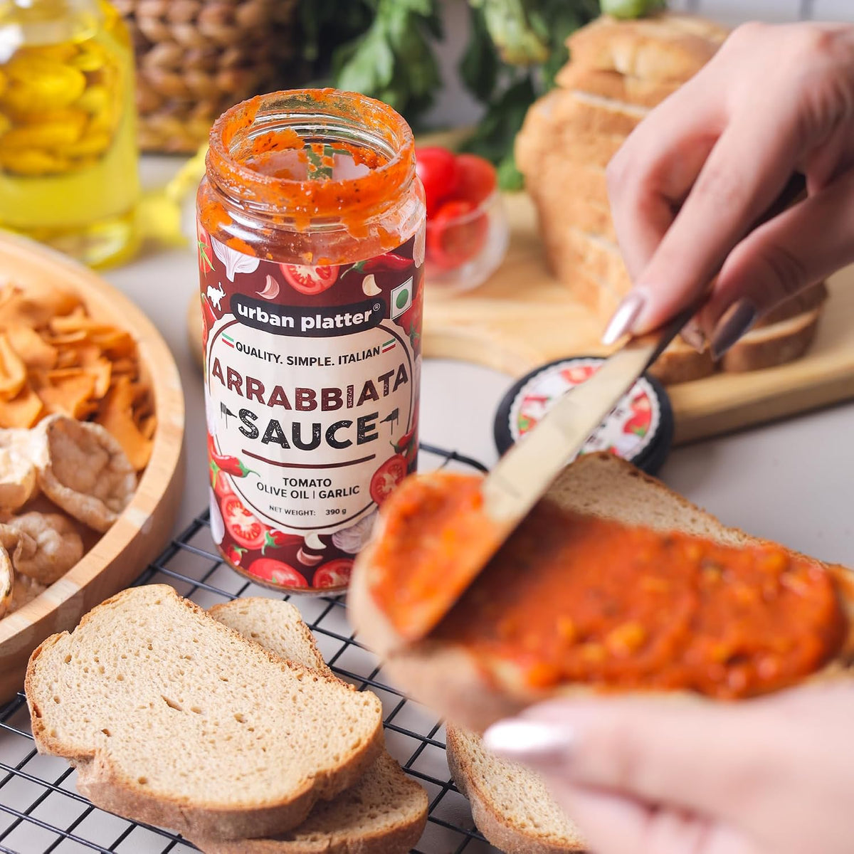 Urban Platter Arrabbiata Sauce, 390g (Plant Based, Preservative-free, Italian Inspired Sauce for Pasta, Pizza and More)