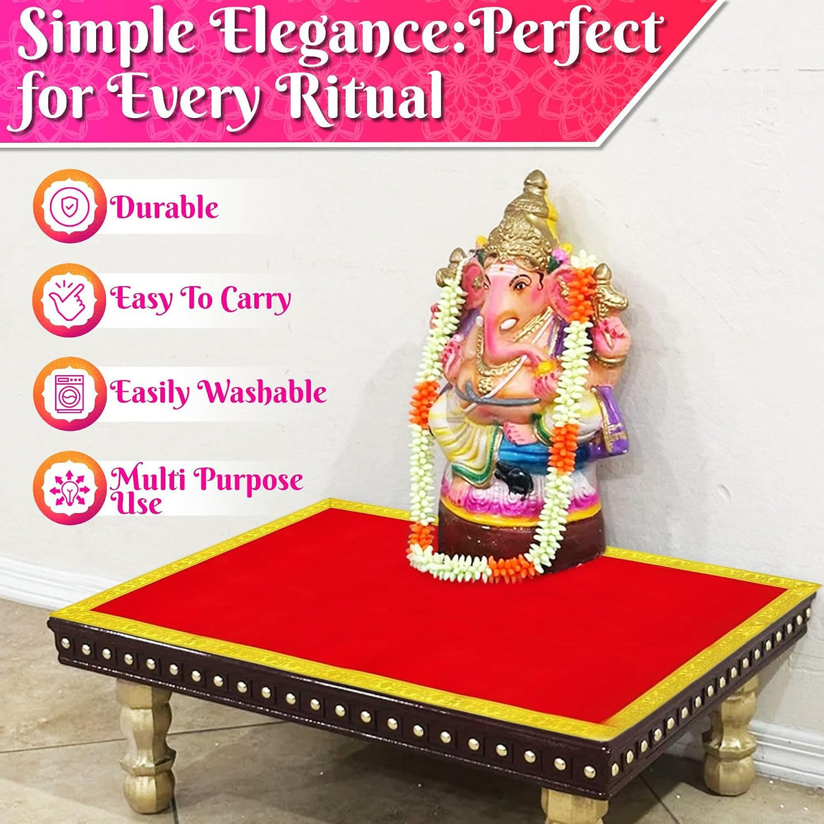 Bhakti Lehar Large Size Velvet Pooja Aasan for God Idol/Chowki Aasan Kapda Mat for Puja Table, Home Mandir and Temple - Pack of 2