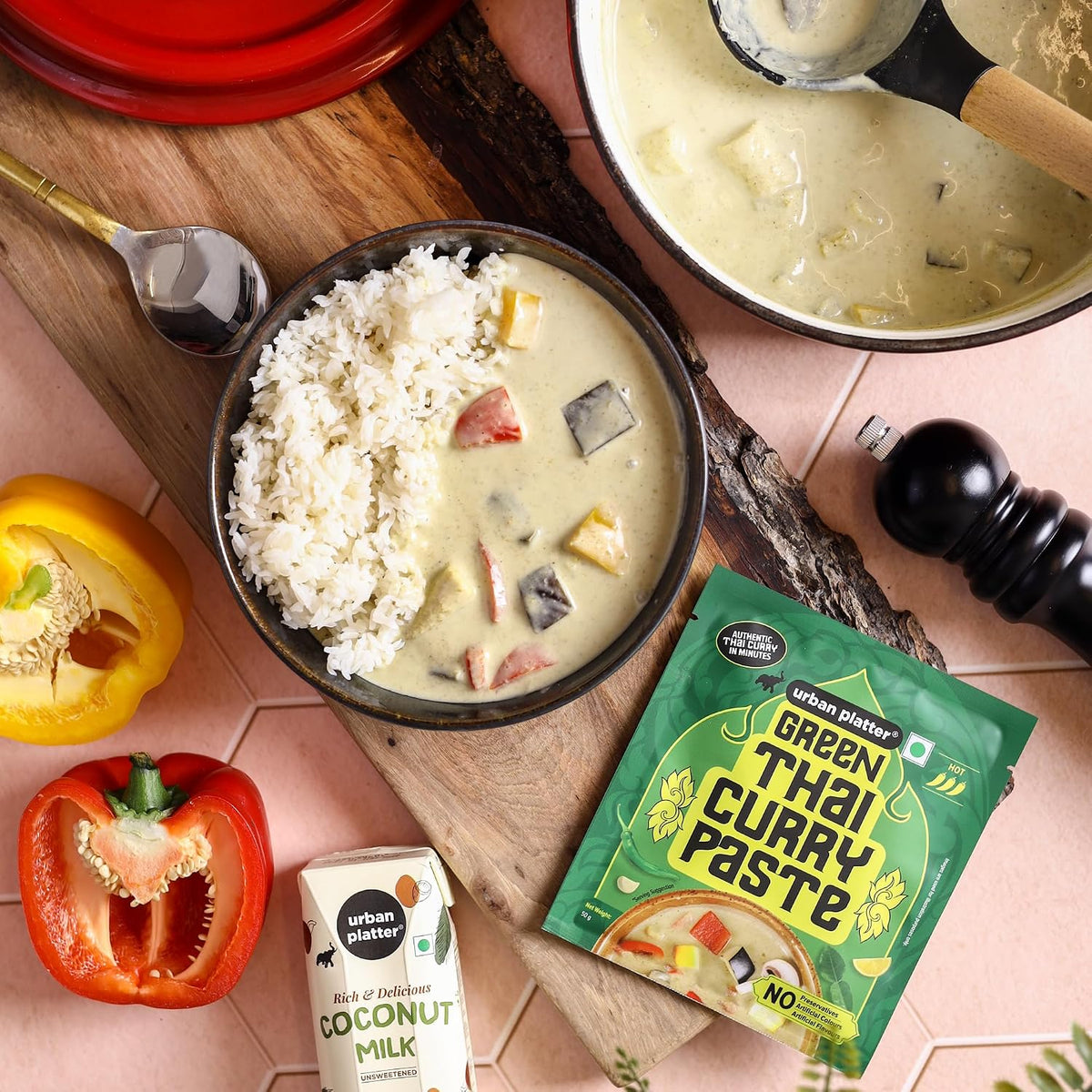 Urban Platter Green Thai Curry Paste, 50g (Plant-Based | Mildly Spicy | Serves 2-3 | Free from Preservatives, Colours, Flavours)