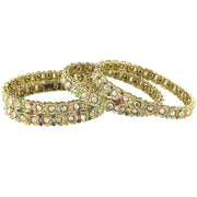 NMII Antique Metal Bangles Set Heart Design Adorned with Zircon Stones & Beads Work For Women & Girls | Trendy Girls' Bangles Bracelet Kangan Latest | Wedding, Party, Festive, Occasion- Set of 4