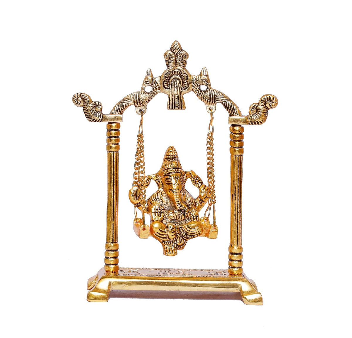 KridayKraft Ganesh Ji Jhula Idol,Ganpati Idol On Swing Jhula For Temple Pooja,Ganesh Metal Statue Home,Office & Table, Gold
