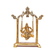 KridayKraft Ganesh Ji Jhula Idol,Ganpati Idol On Swing Jhula For Temple Pooja,Ganesh Metal Statue Home,Office & Table, Gold