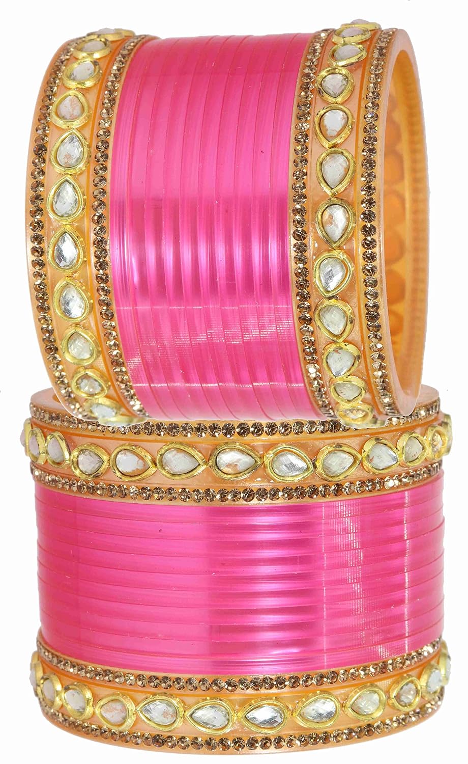 NMII Acrylic (Plastic) with Oval Beads Or Zircon Gemstone Studded Worked Glossy Finished Short Chuda Set for Women and Girls