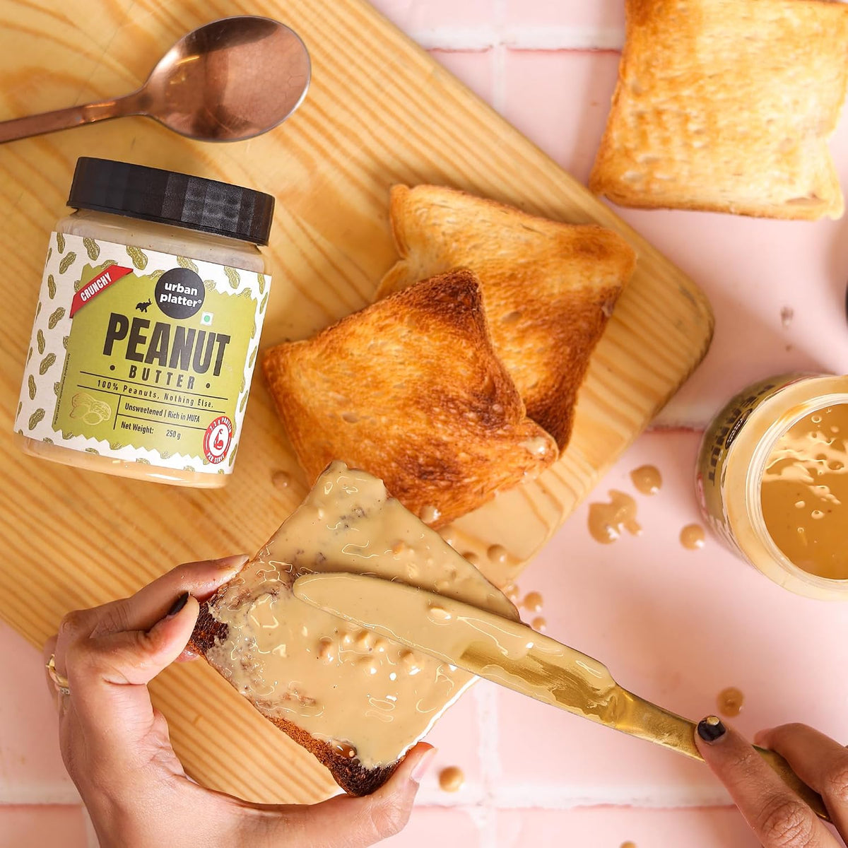 Urban Platter Crunchy Peanut Butter, 250g (Bold Roasted Flavour | Crunchy Texture | Single Ingredient | Keto-Friendly)