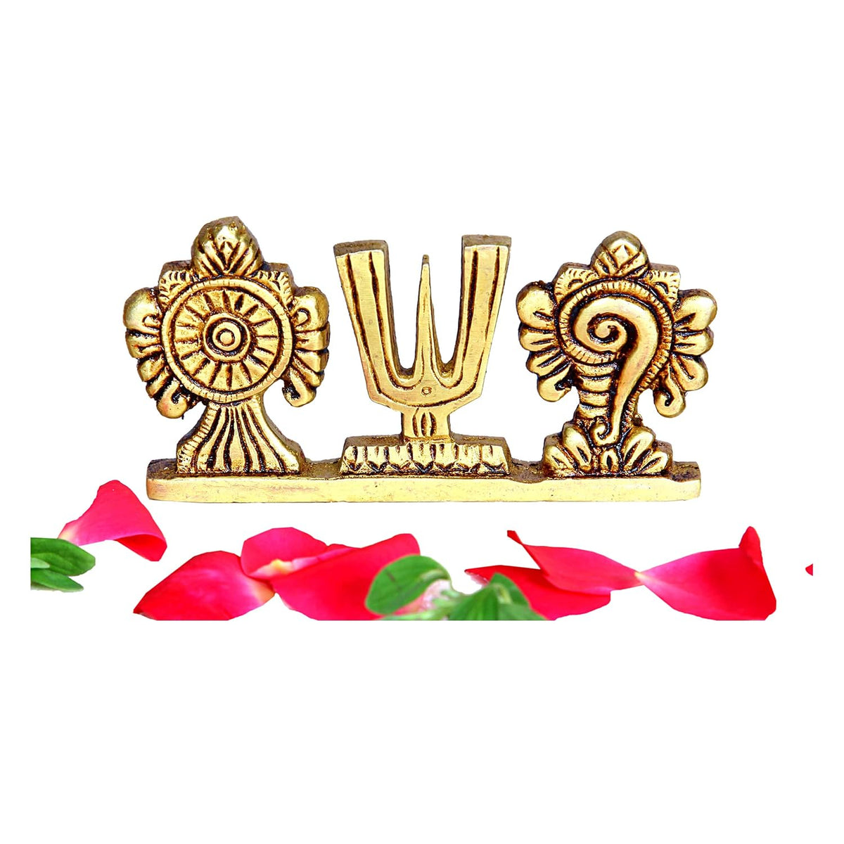 Aalayam Selveer Thenkalai Shankh Chakra Namah Stand | Thenkalai Shankh Chakra Nama Stand | Thenkalai Thiruman Sangu Chakram Stand 5cm Height Brass Gold Colour 1 Piece