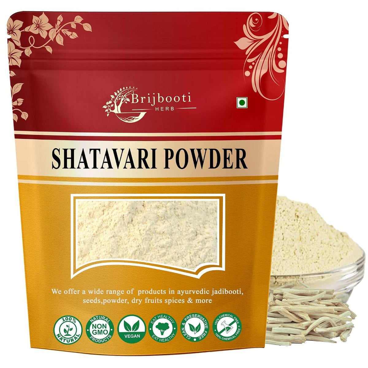 Brijbooti white Shatavari Powder 100 Gram | Shatavari Root Powder for Women | Pcos Relief | Balances Hormones | Asparagus Racemosus | Thaneervittan Kilangu Roots